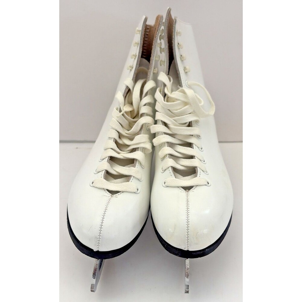 Vintage Riedell White Leather Figure Skates Size 9 M MK Sheffield 10 2/3" Blade